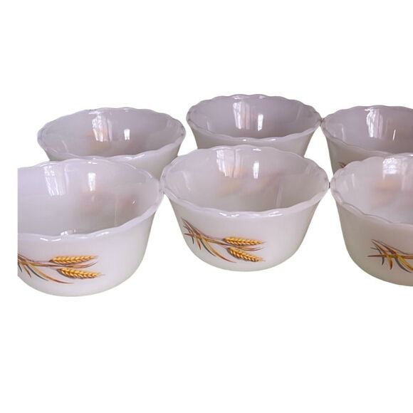 Fire King set of 6 Golden Wheat custard ice cream fruit bowls milk glass. - Picture 1 of 6